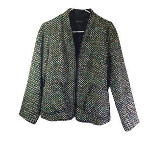Lafayette 148 New York Size 10 Green Geometric Zip Front Fuzzy Tweed Blazer